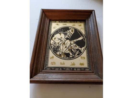 Vintage Astrology Sign Wizard Reverse Painted  Mirror