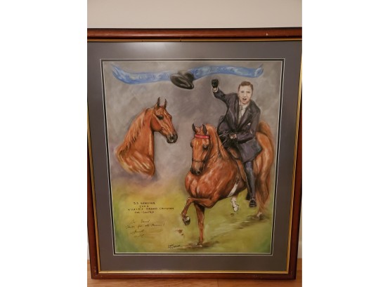 Striking Oil Pastel Of Horse Racing Champion. Signed By Artist.
