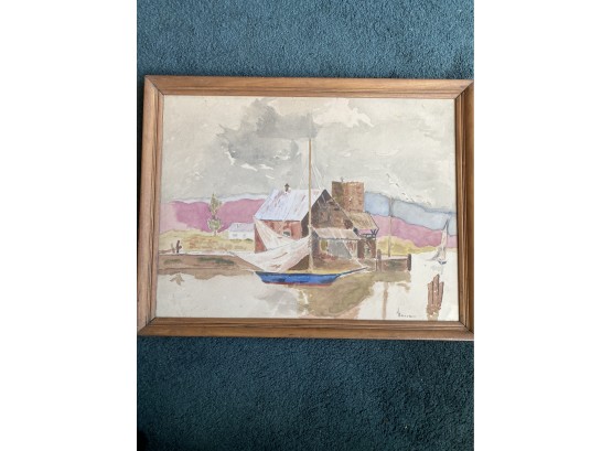 H. Bernstein Watercolor On Paper, Signed Sailboat Harbor Scene