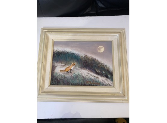 Fox At Harwich By M. Laura Cunningham Oil On Canvas, Signed & Framed