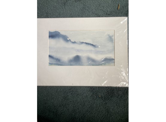 Minimalist Mountain Range Watercolor On Paper By Mariana Bronfinan, Signed & Matted