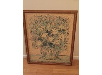Large Mid Century Oil On Canvas Drip Technique Vase Of Flowers Jackson Pollock Style Signed  Johannes