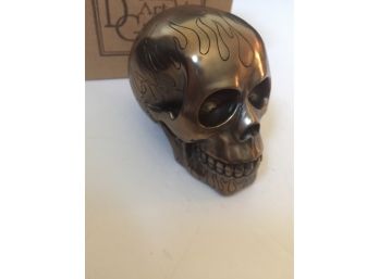 Bronze Flame  Skull By Veronese With Box, Signed