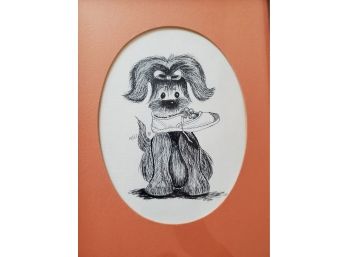 Dog Stealing A Shoe, Ink On Paper, Matted, Signed C. Foster.