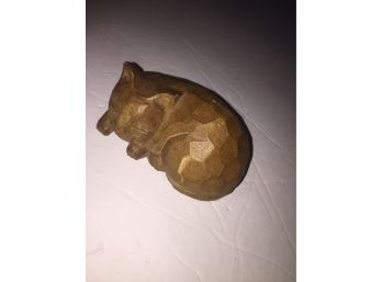 Chinese Hand Carved Wooden Cat Sculpture Signed At The Bottom