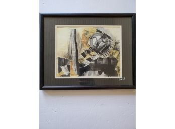 Mixed Media Abstract Collage. Matted In Frame.