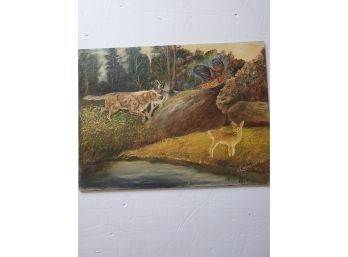 Hunting Dogs. Oil On Board. Signed H. Christiansen