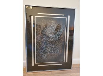 Mythical Griffin Woman. Chalk And Ink On Paper. Signed By Maurica Hayot.