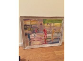Post Impressionist Oil On Canvas Framed Painting Of A City Scape