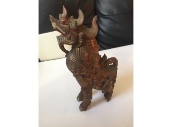 Unique Hand Carved Wooden Chinese Foo Dog Figure