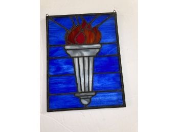 Antique Stained Glass Artwork Flaming Torch