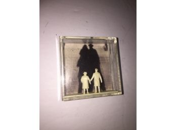 Mixed Media Small Shadow Box Two Figures Looking At There Shadow. Signed