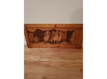 Extraordinary Handmade Irish Wood Relief Carving Of A Stampede, Signed R. S. T. Coffey