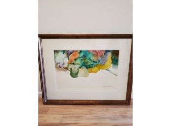 Gorgeous Abstract Watercolor On Board. Professionally Matted And Framed. Signed By Local Artist Carmen Lund!