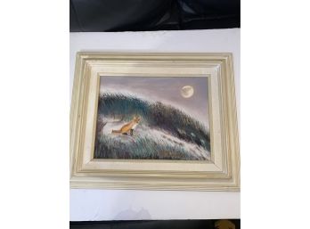 Fox At Harwich By M. Laura Cunningham Oil On Canvas, Signed & Framed