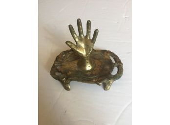 Unique Brass Hand Sculpture On Footed Base