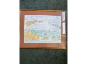 Abstract Pumpkin Patch Watercolor On Paper, Signed Noah Harlam 84