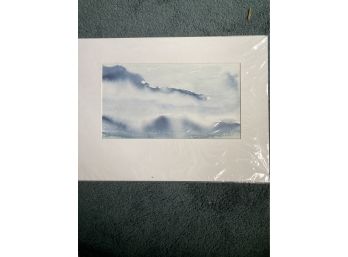 Minimalist Mountain Range Watercolor On Paper By Mariana Bronfinan, Signed & Matted