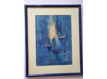 Sailboats, Watercolor On Paper By Hoi Lebadang, Signed