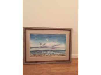 Amazing S. Harrington Beach Scape With Seagulls Beautifully Framed And Double Mattes