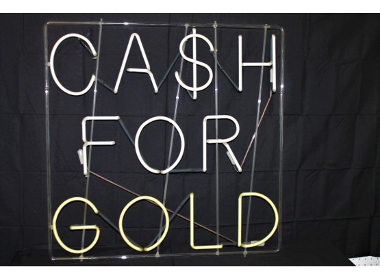 Large Glass CASH FOR GOLD Dealer Window Display Sign Or Art Piece