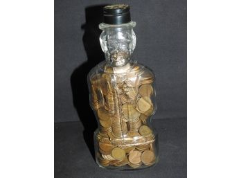 Old Abe Lincoln Glass Bank Full Of Wheat Pennies