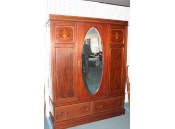 Amazing ANTIQUE Inlaid WOOD ARMOIRE Mirrored Two Drawer Cabinet Furniture Closet
