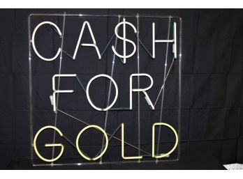 Large Glass CASH FOR GOLD Dealer Window Display Sign Or Art Piece