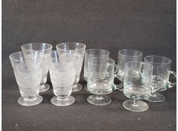 Two Sets Of Clear Glassware - Wine/Water & Irish Coffee Mugs