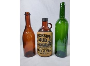 Vintage Assortment Of Three Vintage Glass Liquor / Beer Bottles