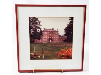 Vintage Professionally Framed & Matted English Manor House & Croquet Game