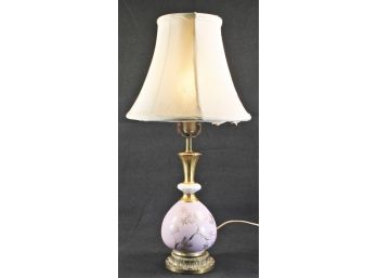 Vintage Mid Century Pale Pink & Gold Ceramic Painted Table Lamp