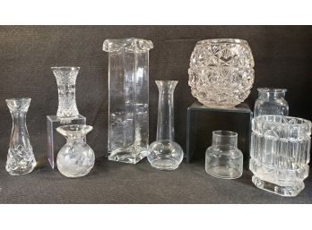 Mixed Lot Of Clear Crystal & Glass Flower & Bud Vases - Including Small 4.5' Waterford Bud Vase!