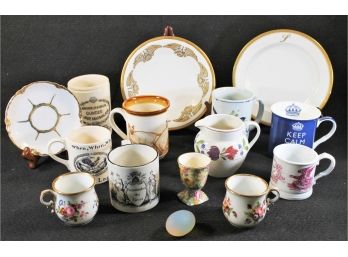 Mixed Assortment Of Porcelain & Pottery Cups, Bowls, Mugs, Pitchers And More