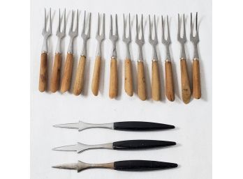 Great Vintage Mid Century Modern Stainless Japan Appetizer Forks & Picks