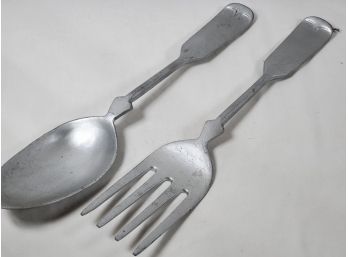 Pair Of Vintage Aluminum Decorative Extra Large Oversized 19  Decorative Fork And Spoon