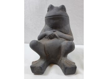 Adorable Vintage Dark Gray Painted Clay Whimsical Sitting Garden Frog 7.5 Statuary