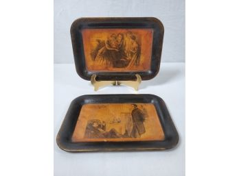 Two Miniature Small Metal Trays With Scenes From Charles Dickens David Copperfield Book