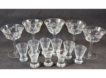 Vintage Barware Glass Assortment - Wine & Shot Glasses