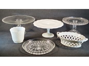 Vintage Milk & Clear Glass Cake Plates And More