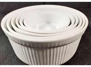 Set Of Six Nesting Apilco France White Porcelain Souffle Dishes