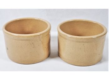 Pair Of Antique Roseville Yellow Ware Stoneware Pottery Crocks / Bowls