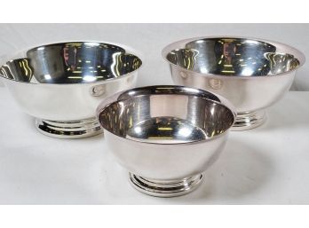 Set Of Three Gorham Electroplate Silver Revere Bowls
