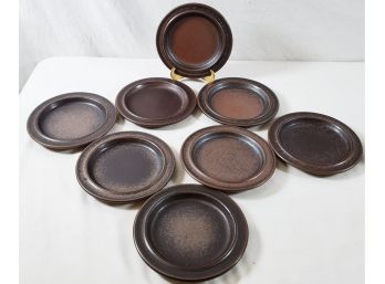 Set Of Eight Vintage Brown Glazed Stoneware 6.25' Small Plates
