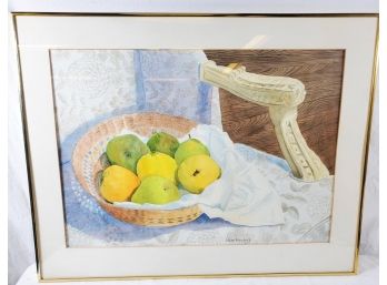 Signed Framed Signed By Diana Weinberg Still Life Watercolor, Pears Persimmons Quince
