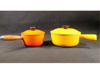 Two Vintage Lidded  Le Creuset Sauce Pans #14 Spouted & #18 - Made In France