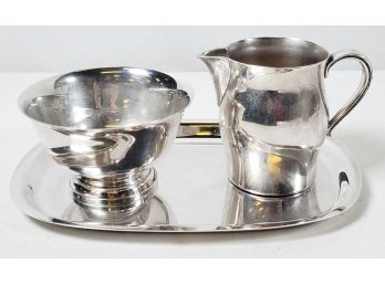 Vintage Three Piece Paul Revere Reproduction Silver Plate Open Sugar Bowl, Pitcher & Tray