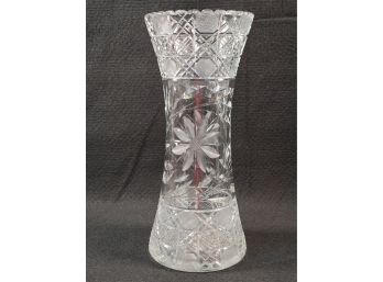 Beautiful Vintage 12' High Cut Crystal Floral Etched Flower Vase