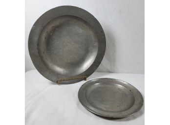 Antique Hand Forged Pewter Plate And Large Bowl