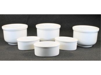 Mixed Lot Of White Ceramic Bowls With Three Soup Crocks & Three Apilco France Small Oval Ramekins Bowls